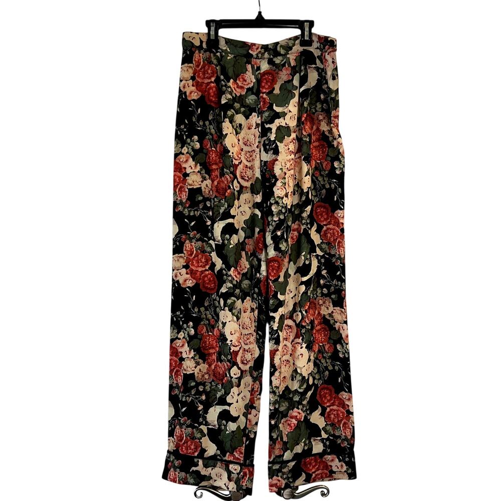 Anna Sui Wide Leg Floral Pants Size 6 black red green - Picture 2 of 6